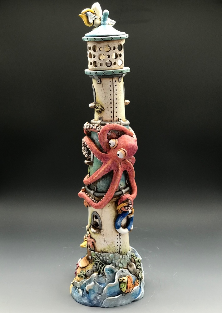 Lighthouse Tea Light Holder, 'Octopus Design'