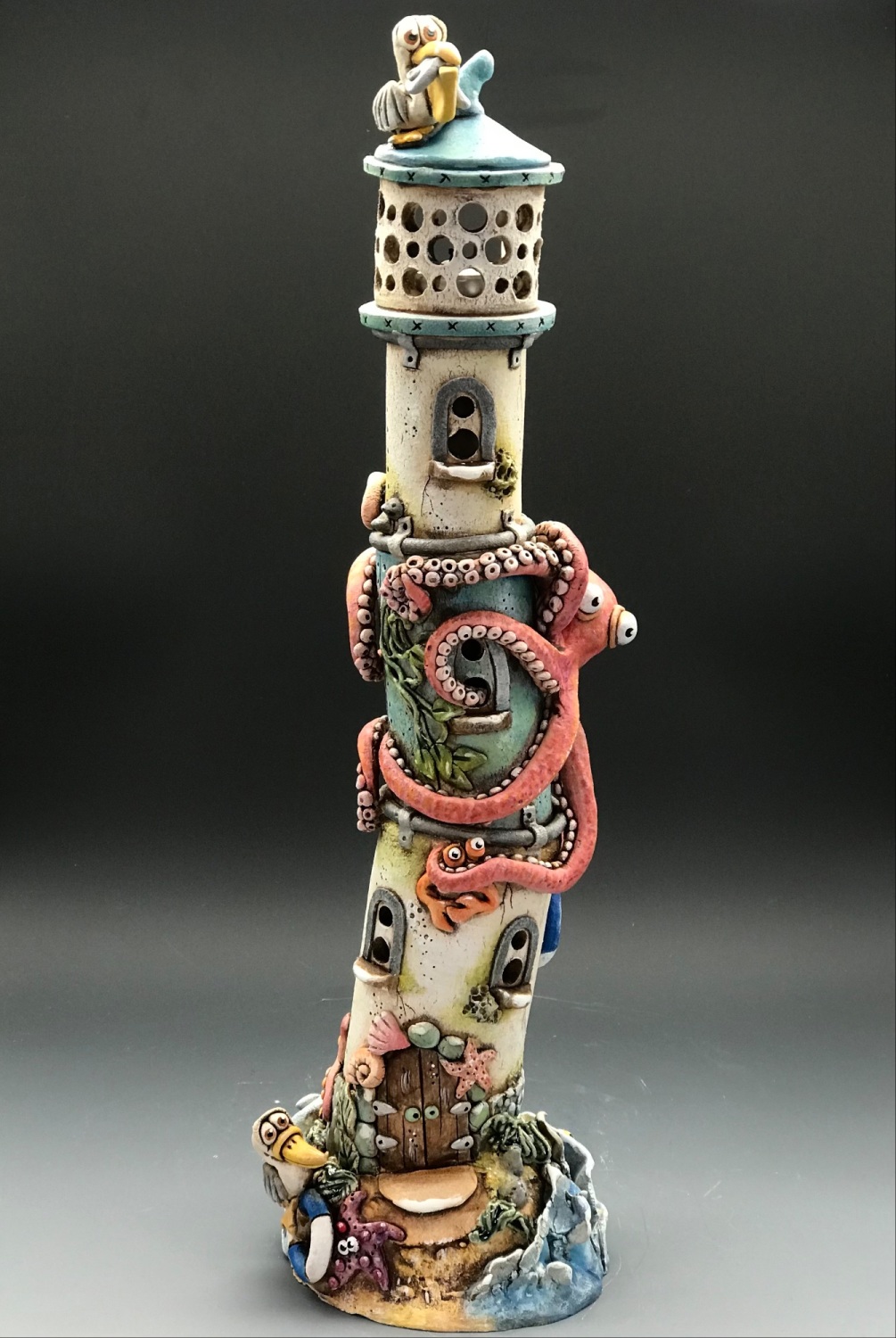 Lighthouse Tea Light Holder, 'Octopus Design'