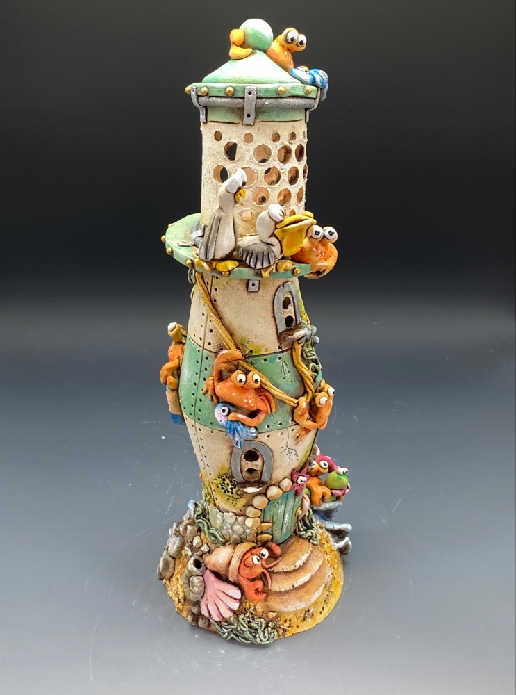 Lighthouse Tea Light Holder, 'Crab Design'