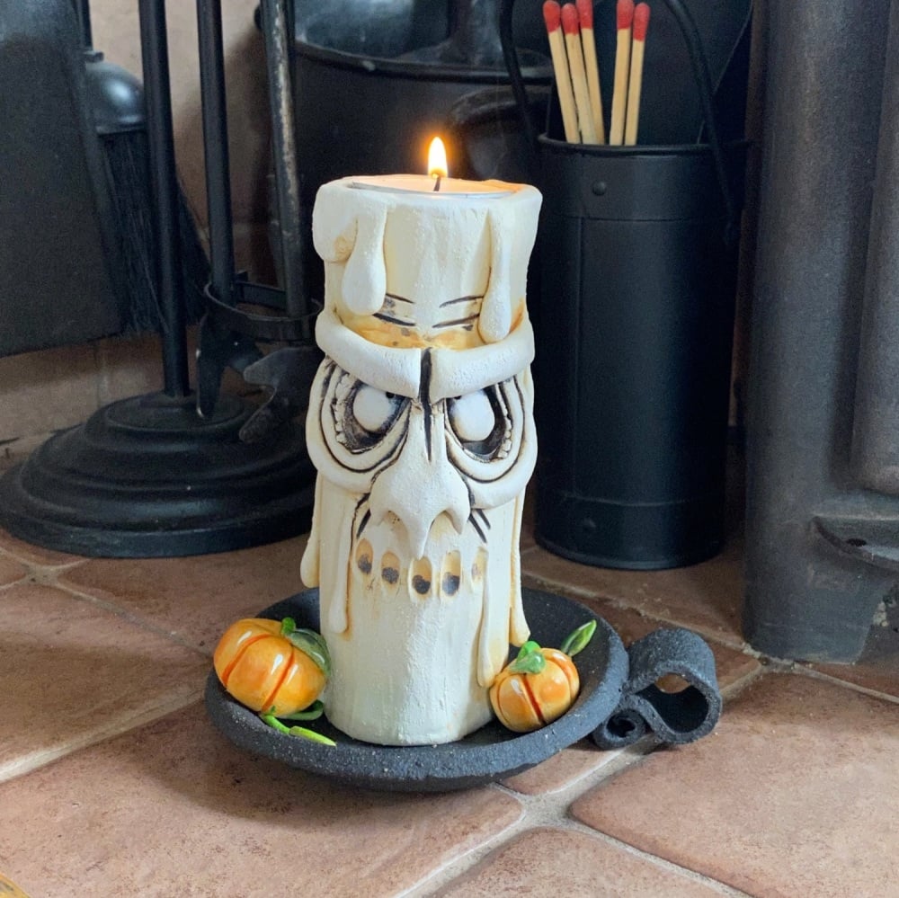 Halloween Grumpy Candle Tea Light Holder, 'Wes'