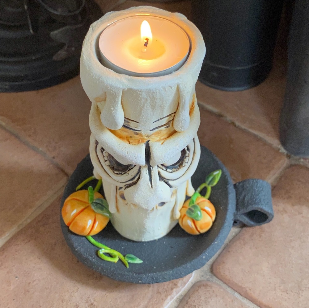 Halloween Grumpy Candle Tea Light Holder, 'Wes'