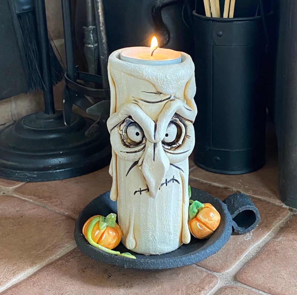 Halloween Grumpy Candle Tea Light Holder, 'Alfred'