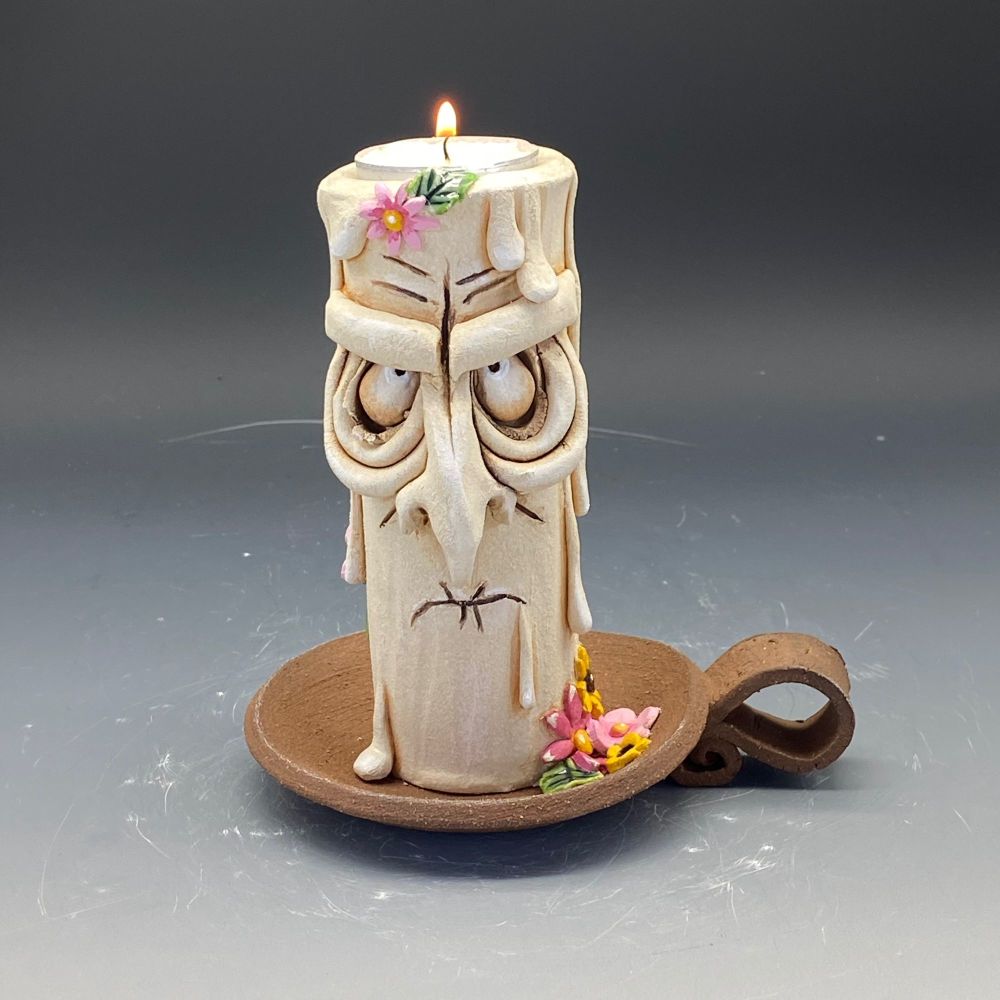 Halloween Grumpy Candle Tea Light Holder, 'Pink Percy'