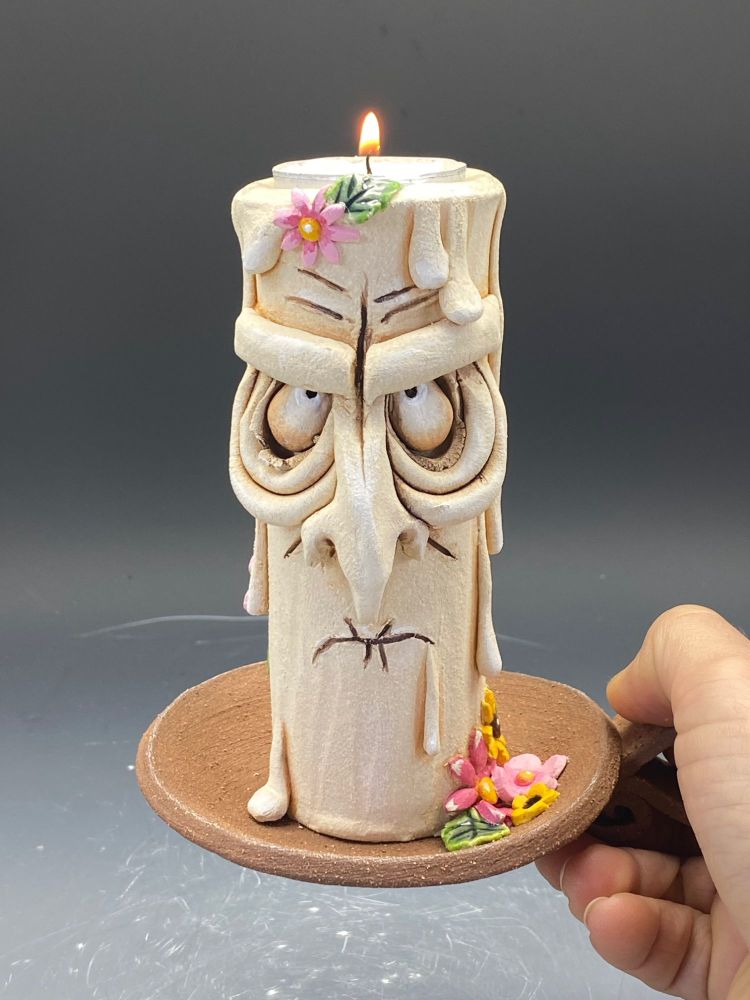 Halloween Grumpy Candle Tea Light Holder, 'Pink Percy'