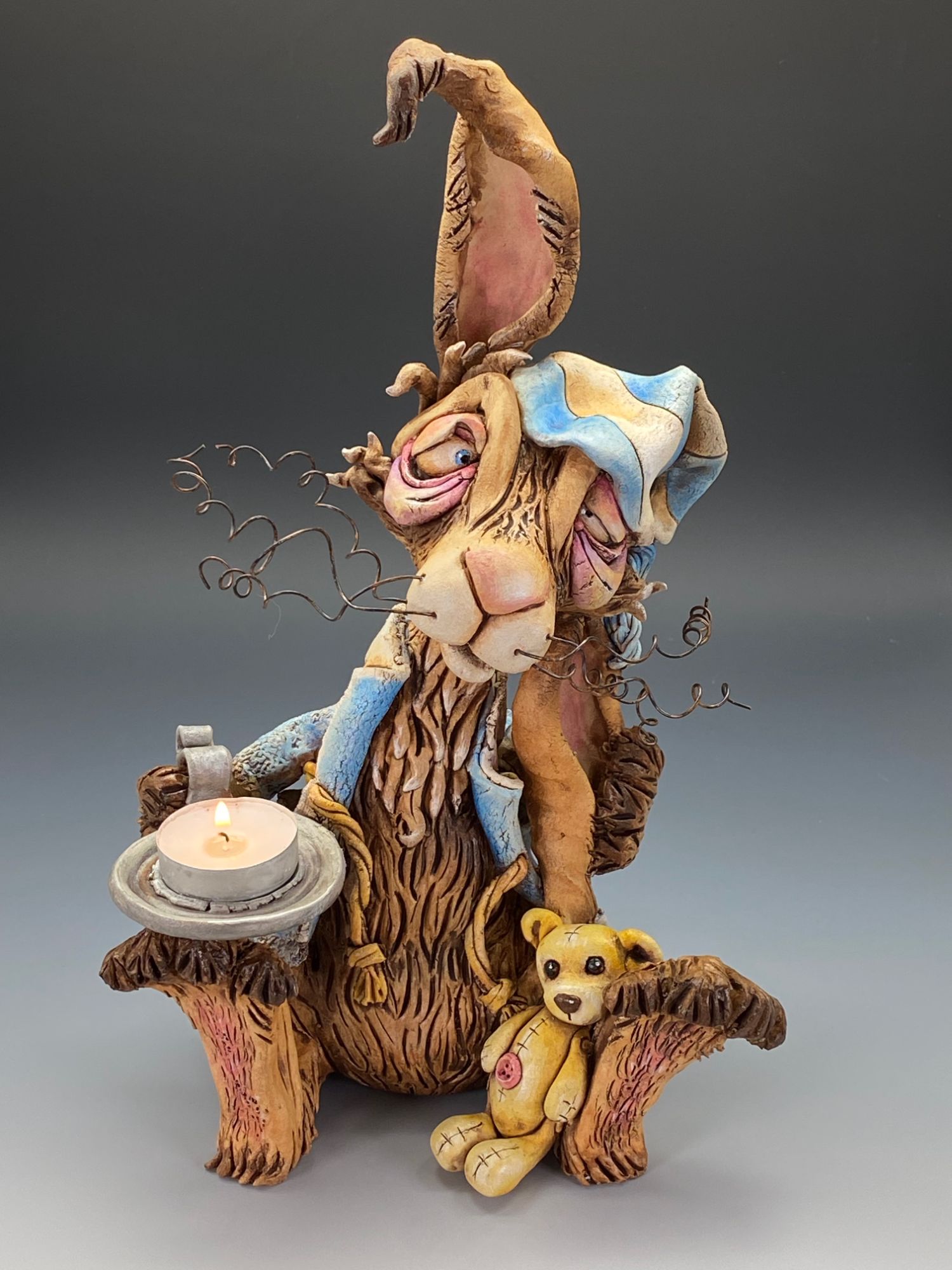 Sleepy Hare sculpture ceramic