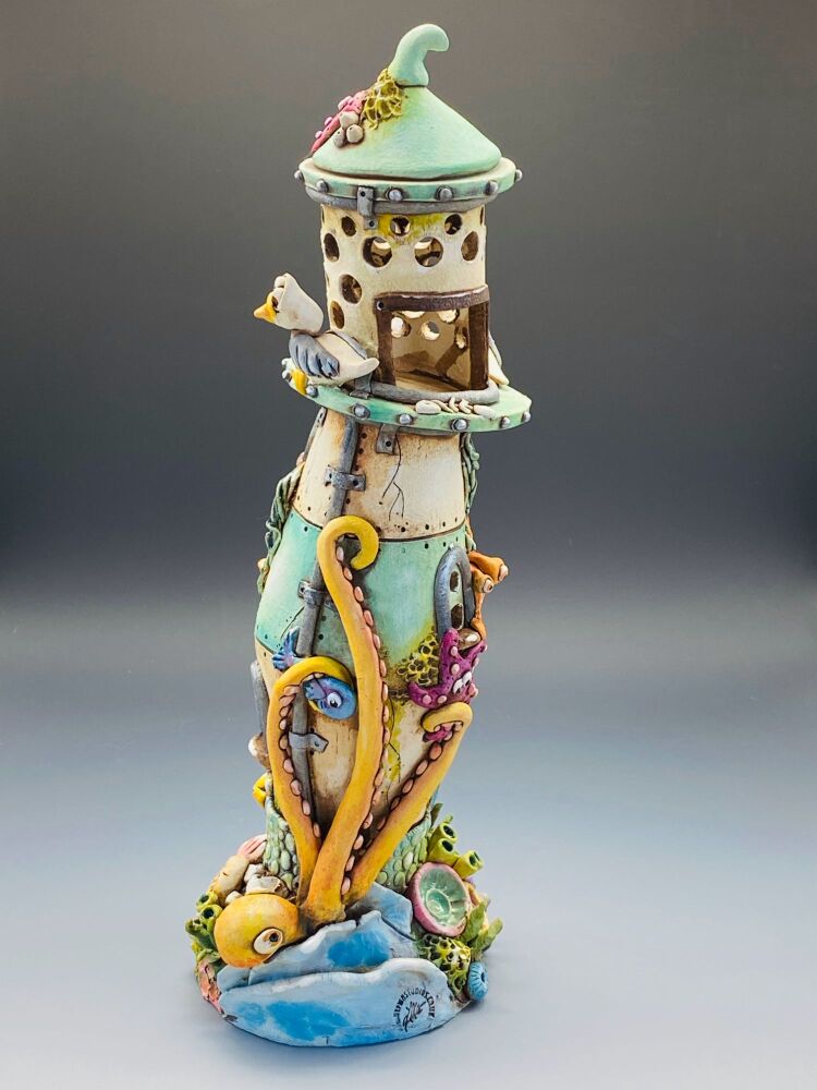 Lighthouse Tea Light Holder, 'No Fishing' Design