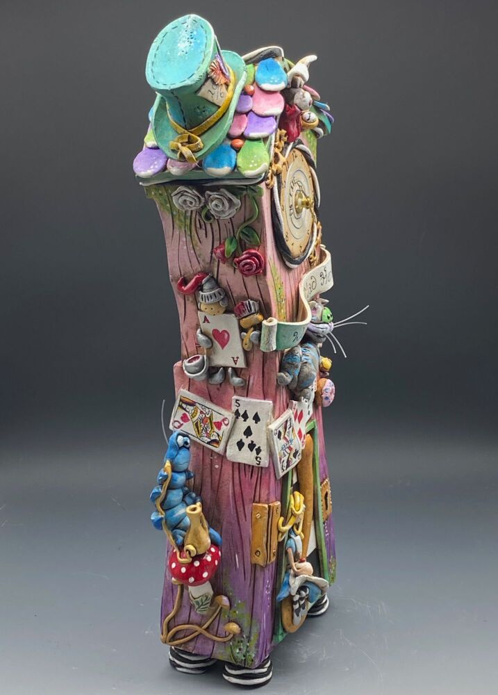 Alice In Wonderland Design, Grandfather Style Mantel Clock