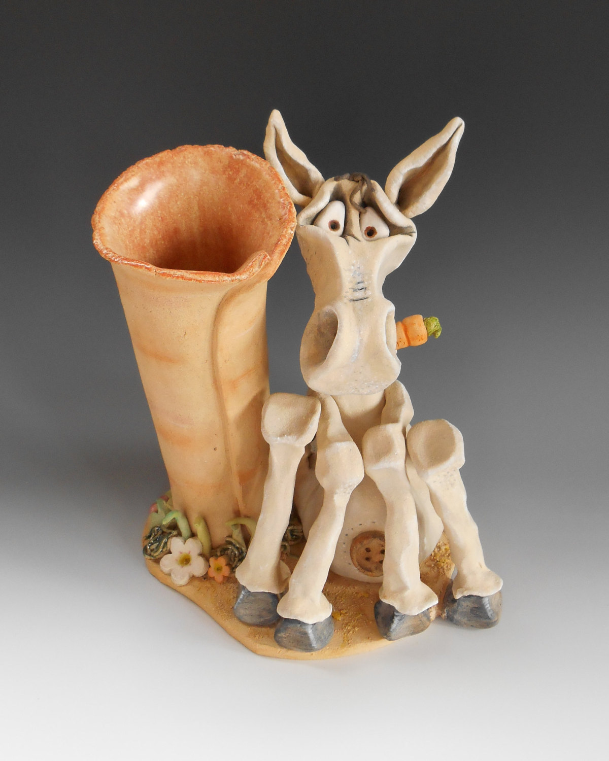 Errol the Donkey Vase, Pottery Ceramic Sculpture by Artist Lucy Kite