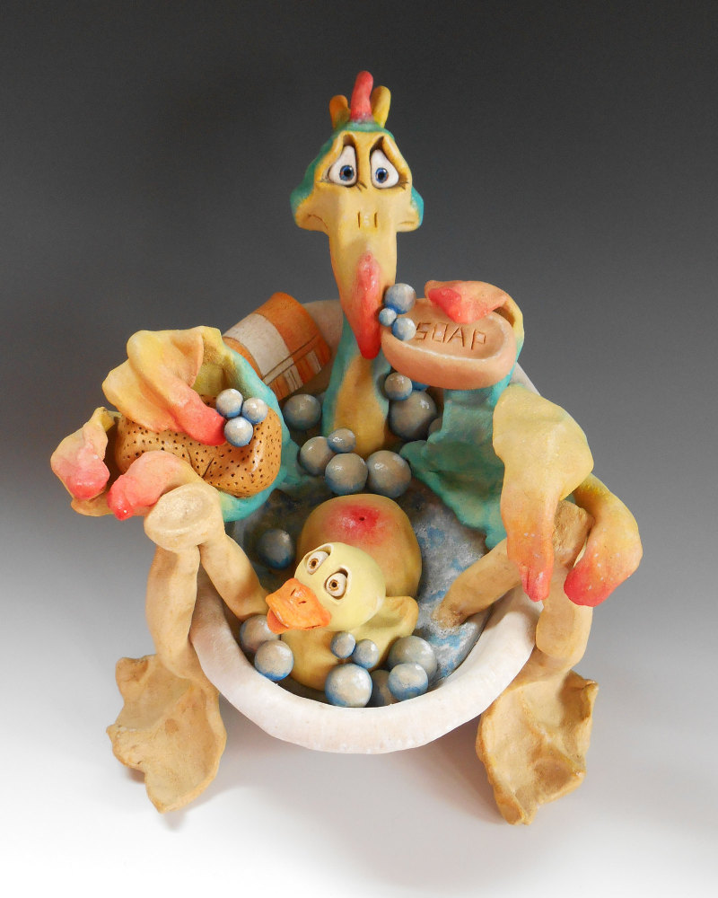 Wet behind the Feathers! - Ceramic Sculpture