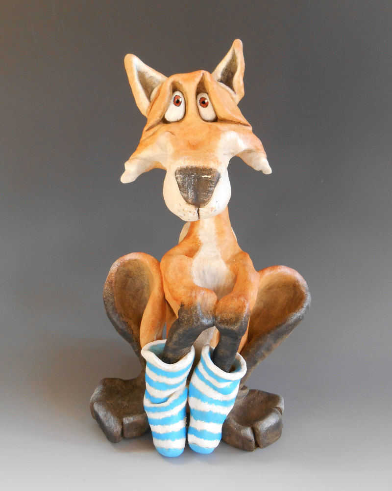 Fox in Socks - Ceramic Sculpture