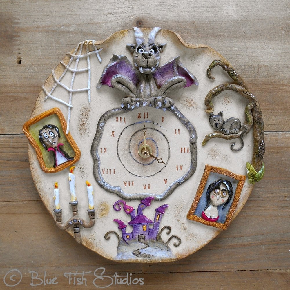 Ceramic Wall Clock - Gothic Halloween Design