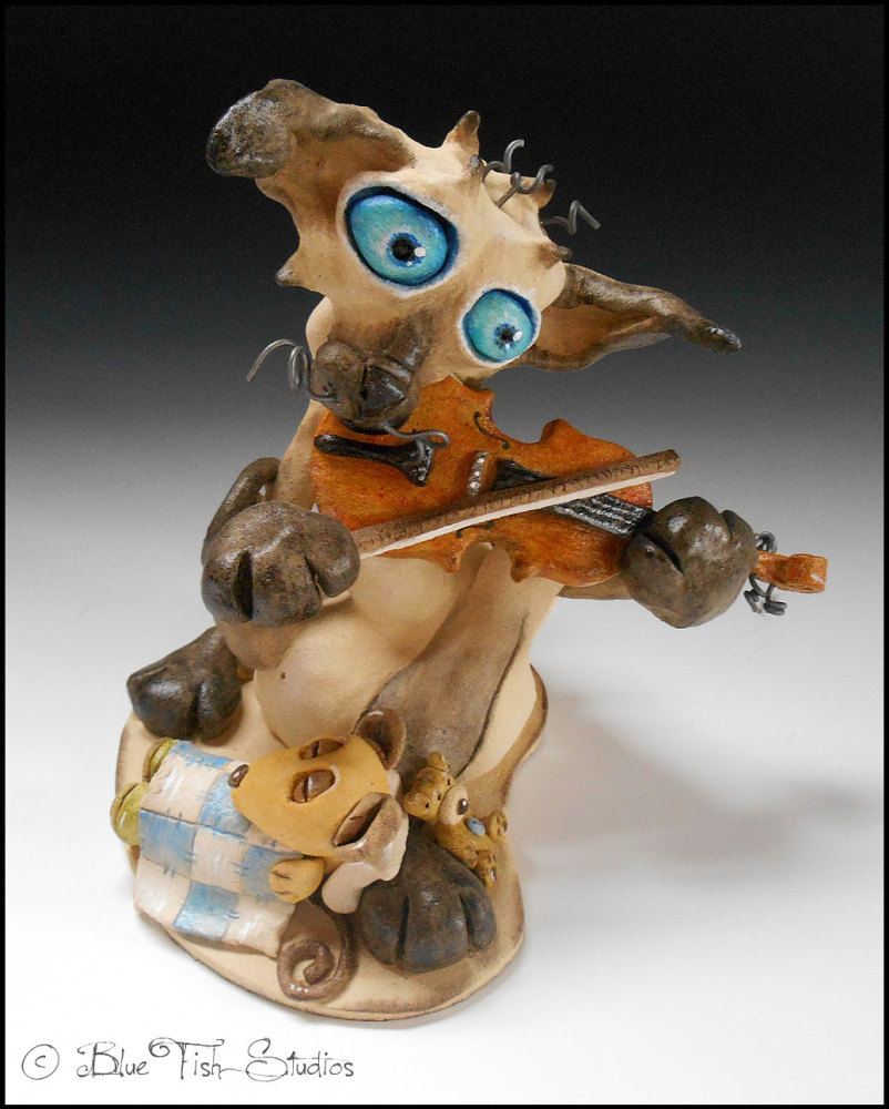 The Cat and the Fiddle - Ceramic sculpture