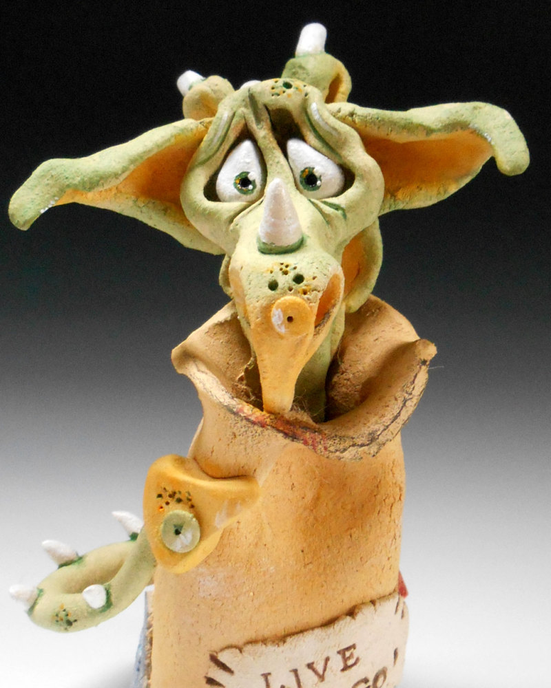 Dragon in a Post Sack - Ceramic Sculpture