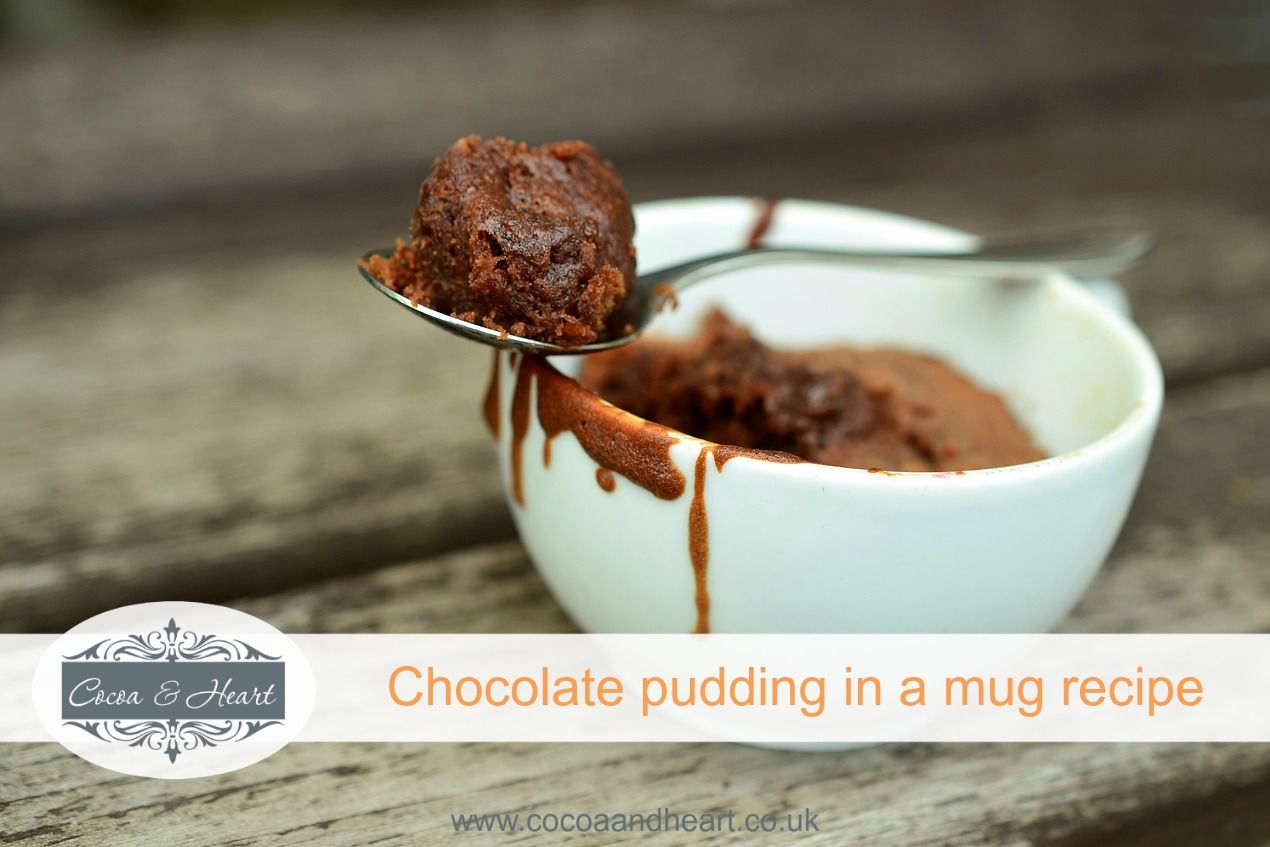 Chocolate pudding in a mug Cocoa & Heart