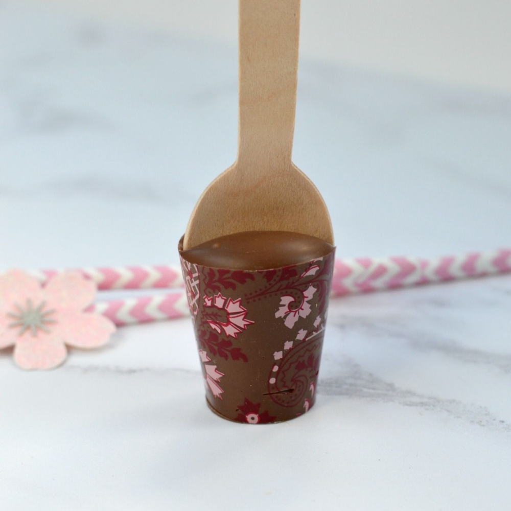 Hot Chocolate Spoon with Pink Roses Pattern