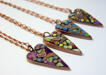 Copper hearts with birds