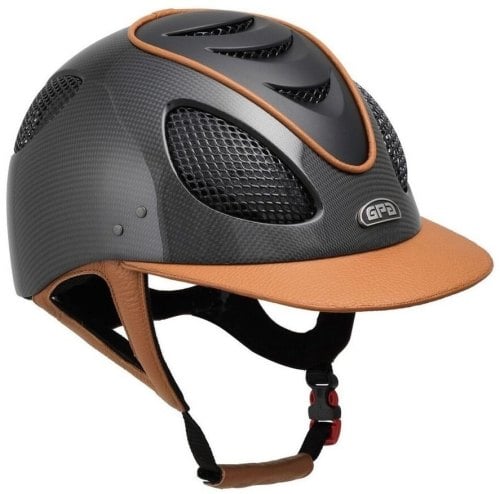 GPA New Generation EVO+ 2X Carbon Leather Riding Helmet - Tan Leather Black