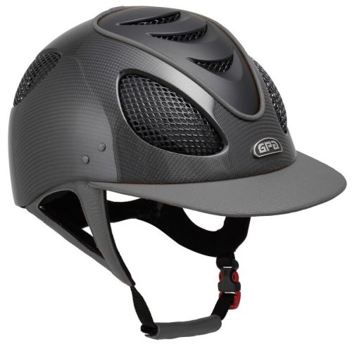 GPA New Generation EVO+ 2X Shiny Carbon Leather Riding Helmet - Grey Leathe