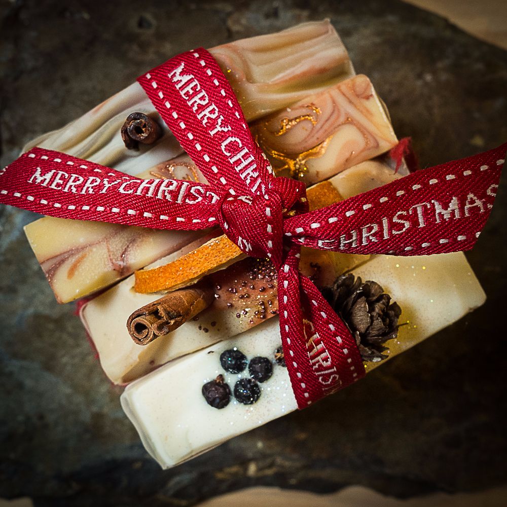 Christmas soap set our four festive soap bars presented as a gift