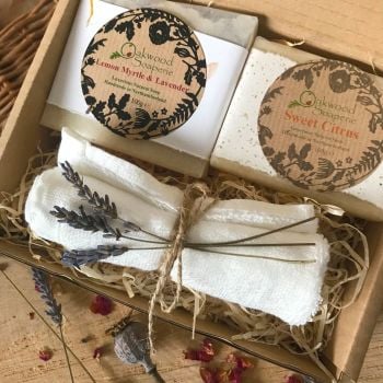 Soap Gift set with 2 soap bars and a bamboo washcloth