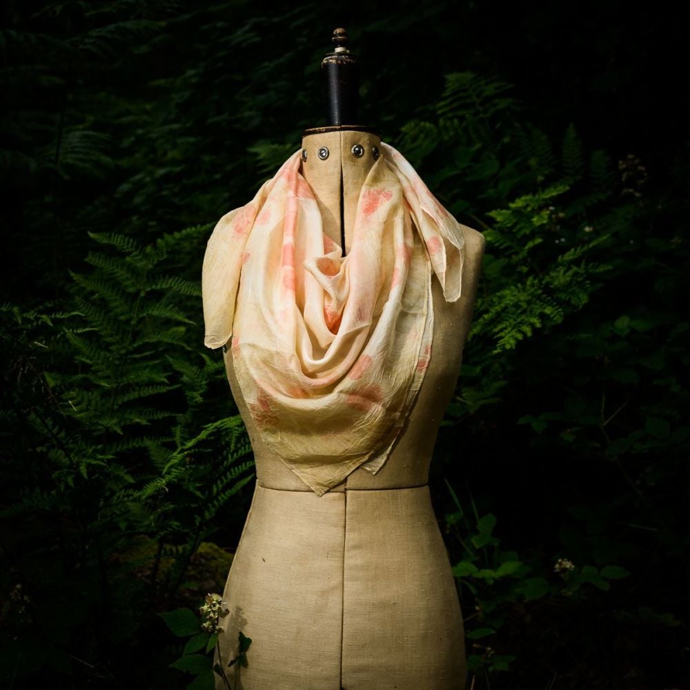 Eco printed silk scarf printed with eucalyptus leaves 90cm x 90cm