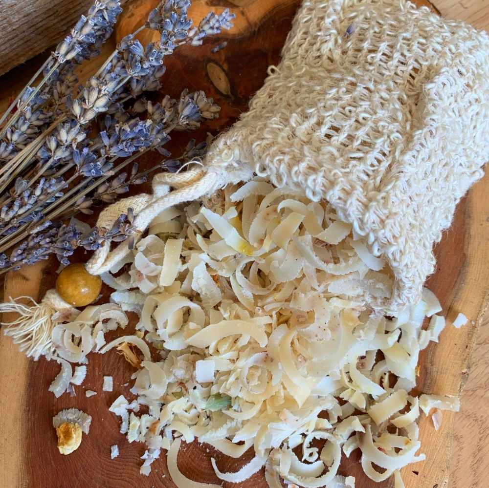 Soap Curls + sisal soap bag