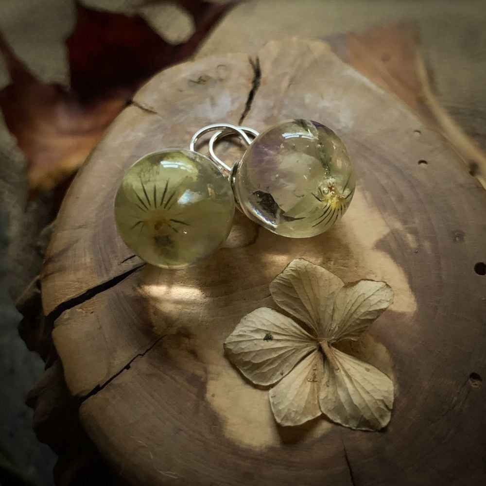 Viola flower drop earrings (Pale Yellow and lilac) #2