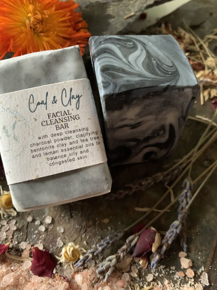 Coal & Clay Facial Cleansing Bar with charcoal and tea tree