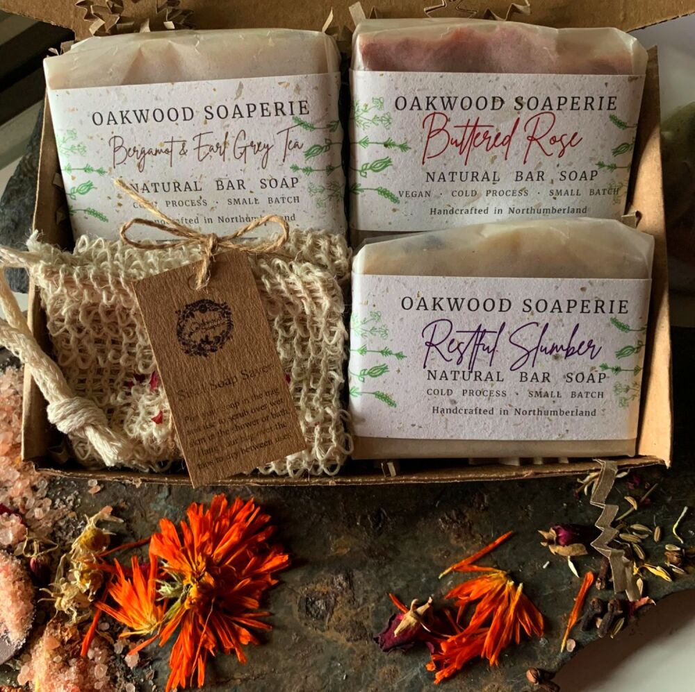 Soap Gift set with 3 soap bars and a Sisal soap bag
