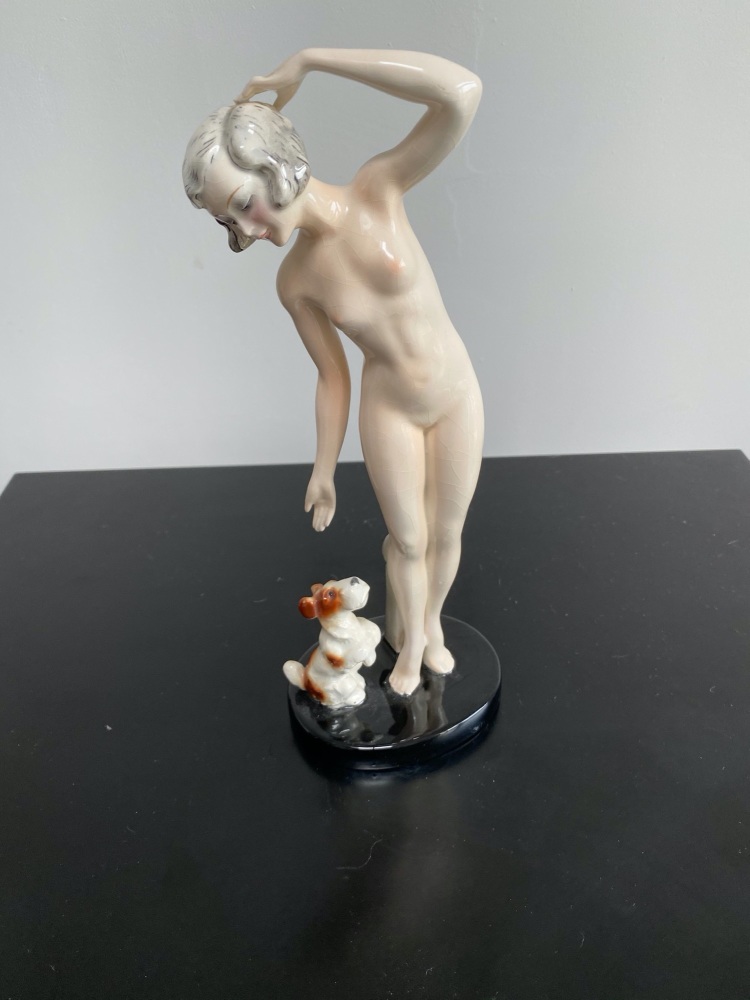 Art Deco Nude with Terrier Dog by Geobel