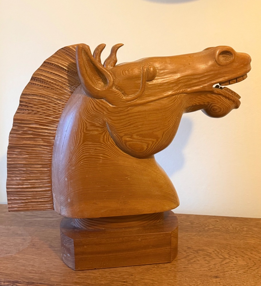 Large Hand Carved Horses Head in Pitch Pine