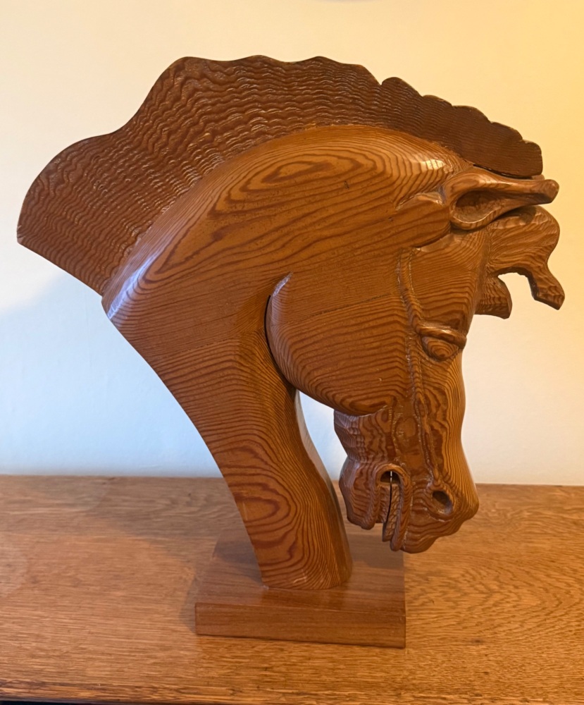 Large Hand Carved Bust of a Horses Head in Pitched Pine