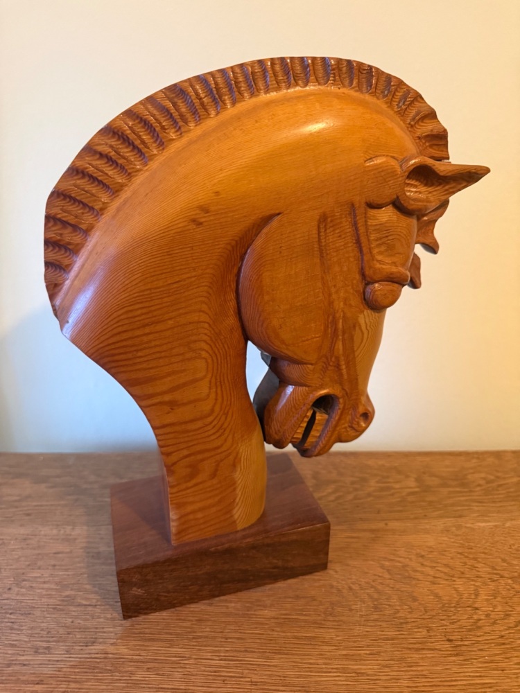 Bust of Horses Head in Pitched Pine,Hand Carved.