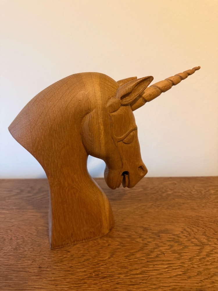 Hand Carved Oak Bust of a Unicorn.