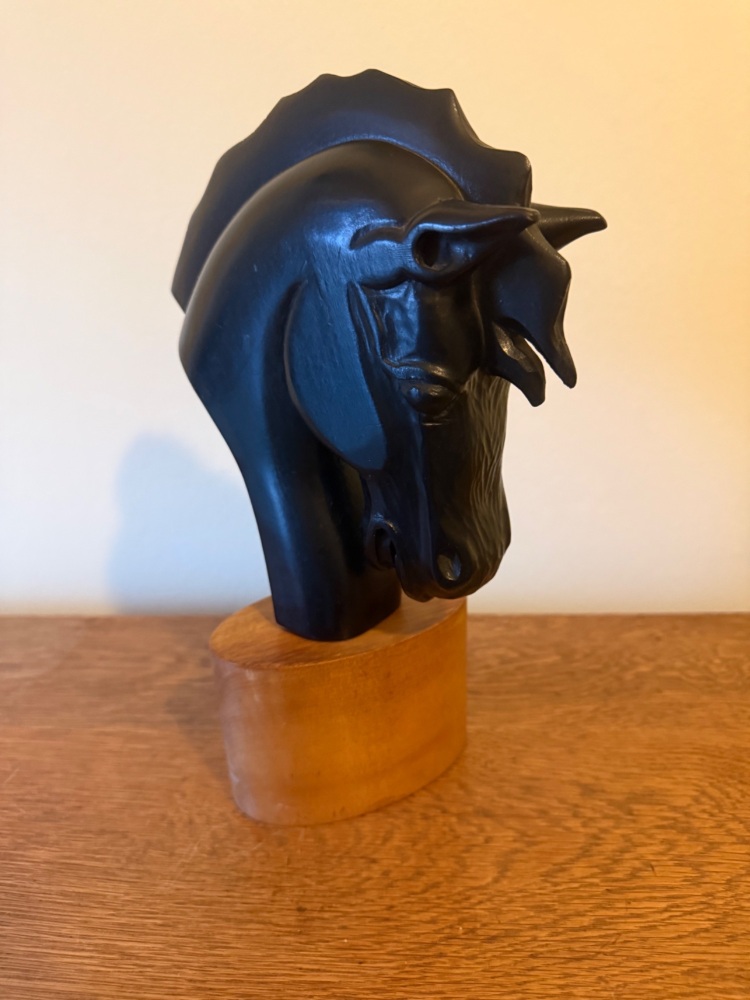 Ebonised Bust of a horse on Hardwood Plinth