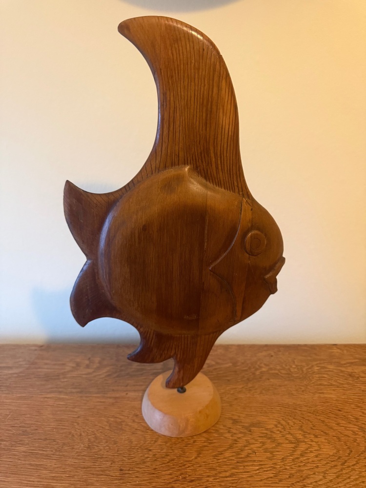 Large flat fish wooden handcrafted sculpture.