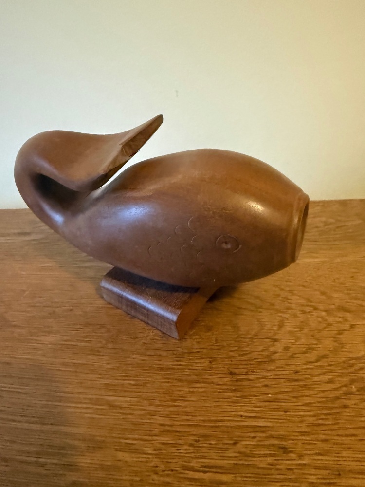 Mythical orca type fish hand carved in hardwood