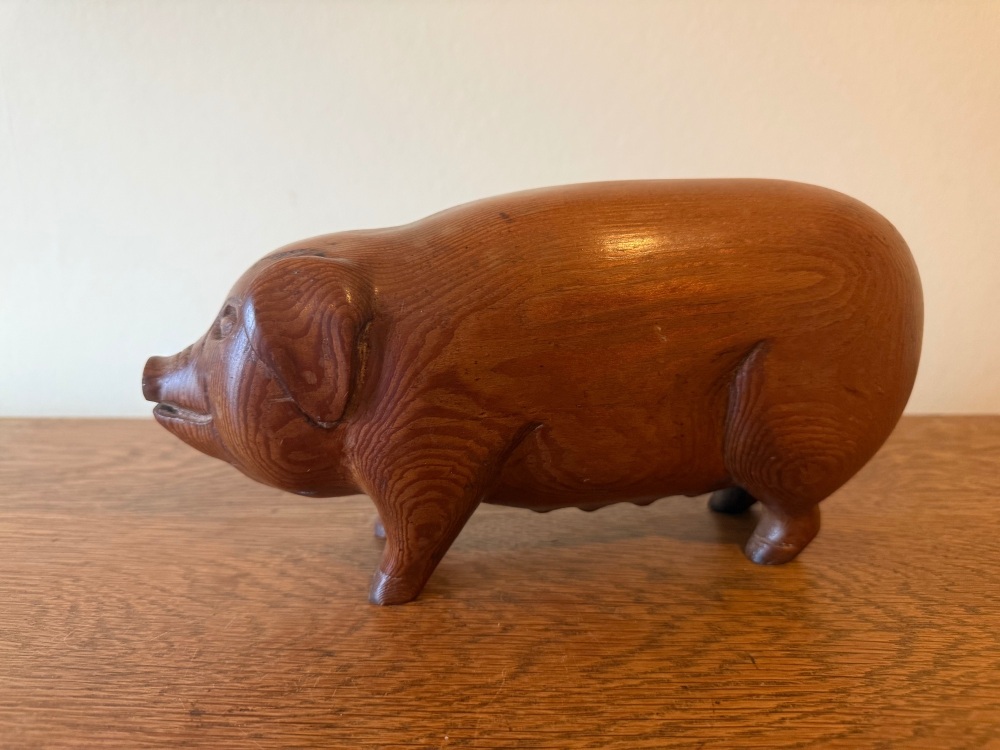 Hand Carved Pig in pine wood