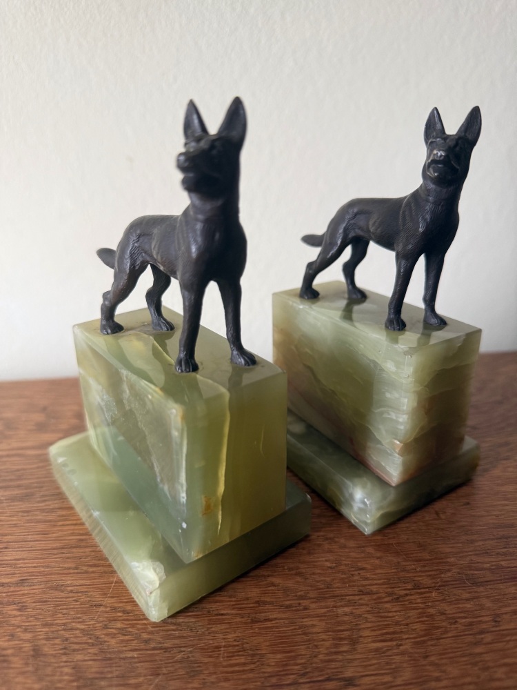 Art Deco Pair of Bronze Alsatian Dog Bookends.