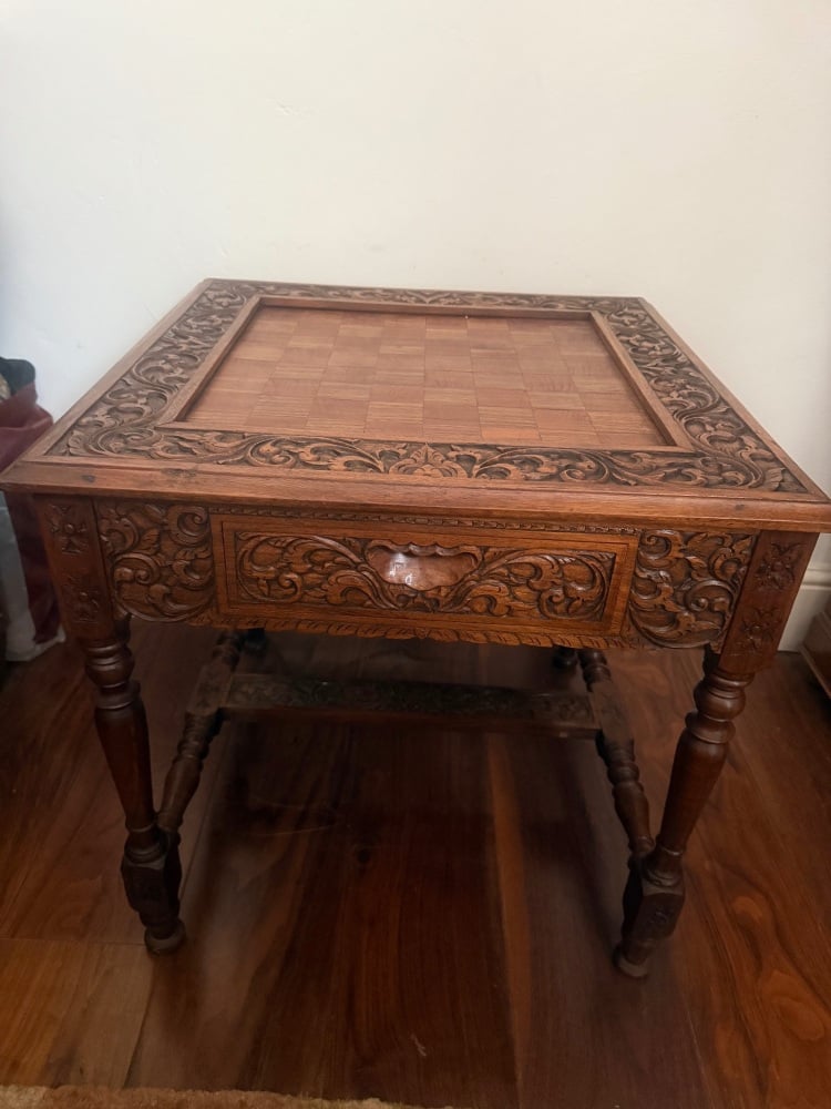 Hand carved Chess and Draughts Table