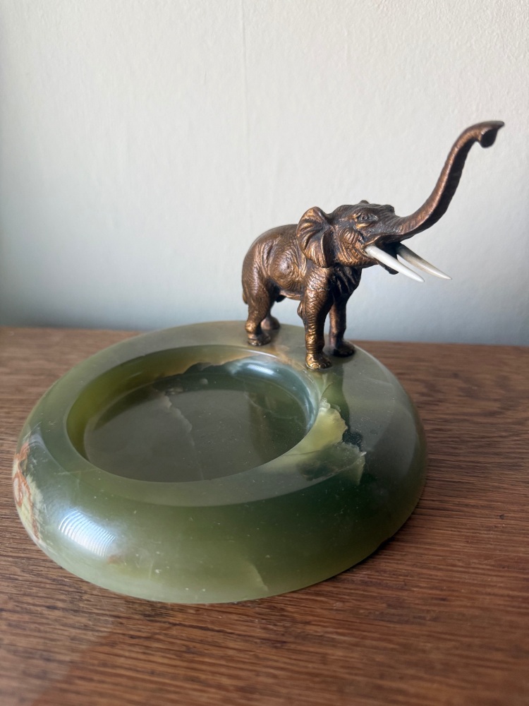 Bronze Elephant on a Onyx trinket tray.
