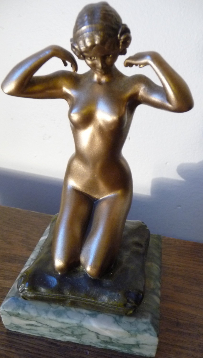ART DECO KNEELING BRONZE NUDE SIGNED P .PHILLIPE