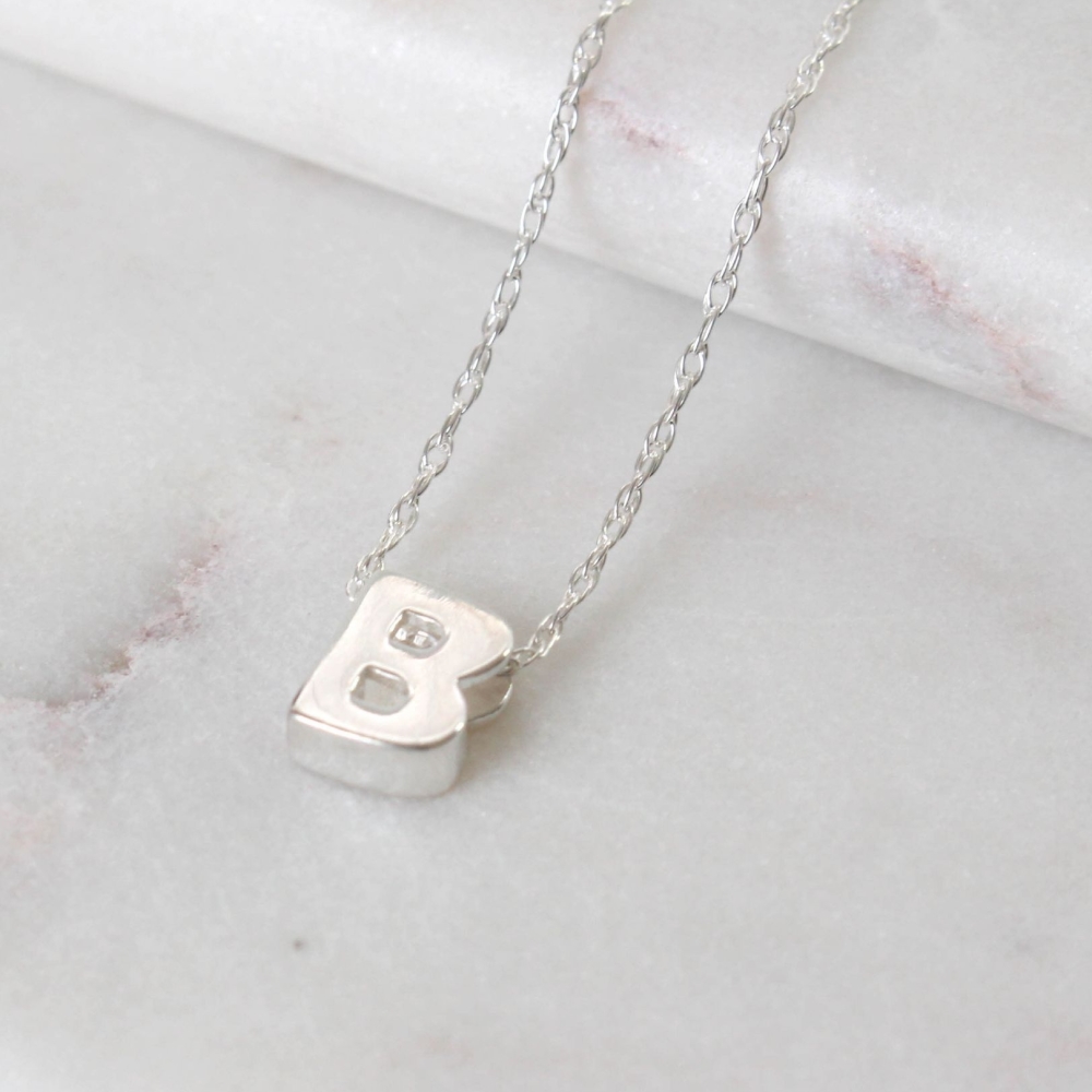 11mm x 17mm Solid 925 Sterling Silver Initial B Pendant