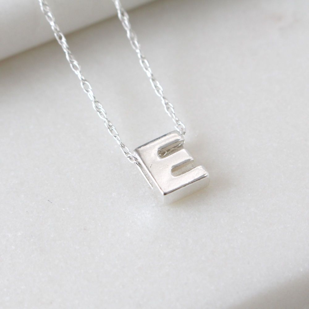 Sterling Silver Initial E Pendant Necklace | Letter E Necklace