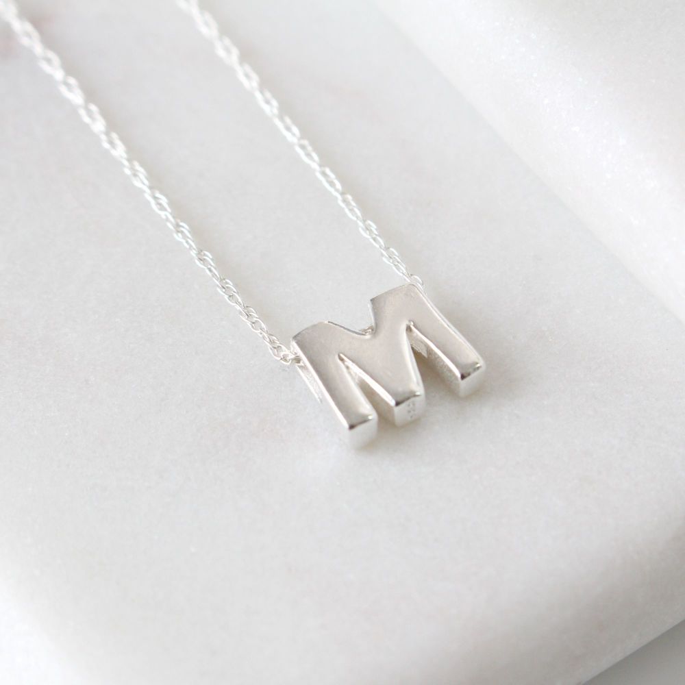 Sterling Silver Letter M Initial Pendant Necklace | Jewellery | Polly Red