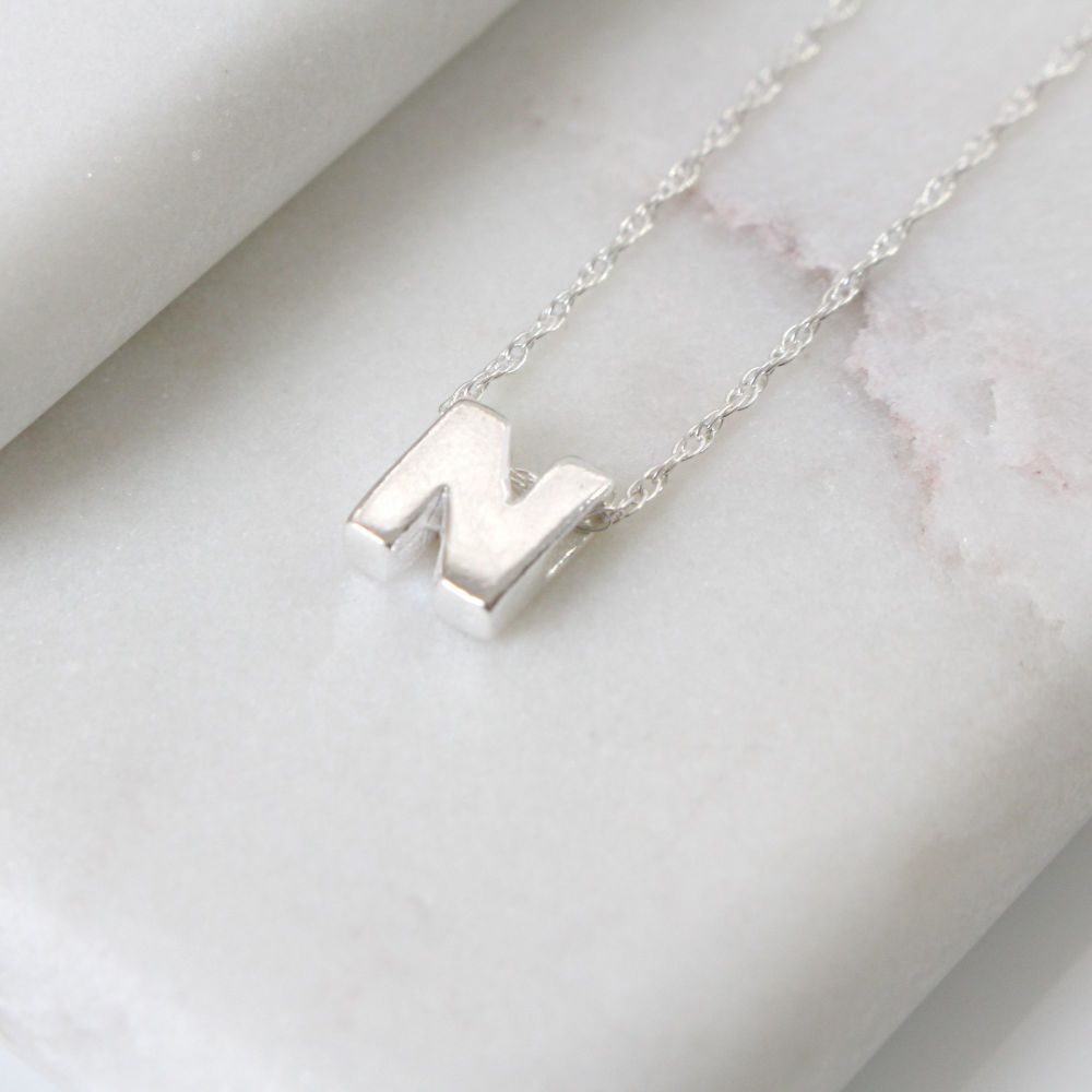 Sterling Silver Letter N Initial Pendant Necklace | Jewellery | Polly Red