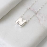 Sterling Silver Initial N Pendant Necklace | Letter N Necklace