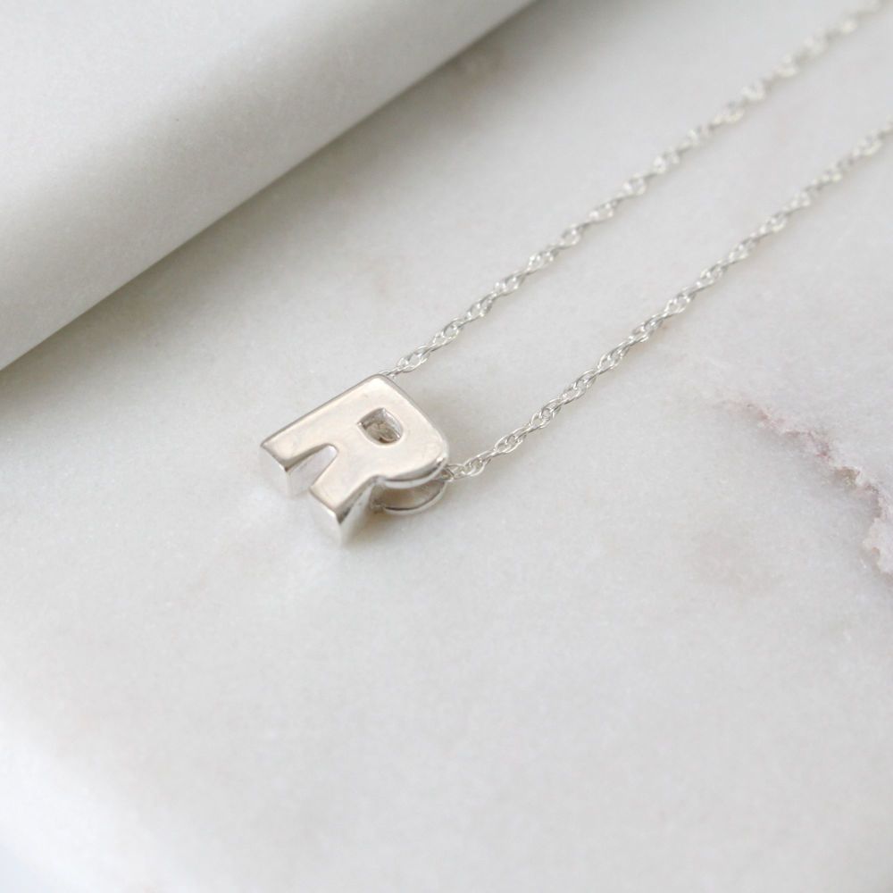 Sterling Silver Initial R Pendant Necklace | Letter R Necklace