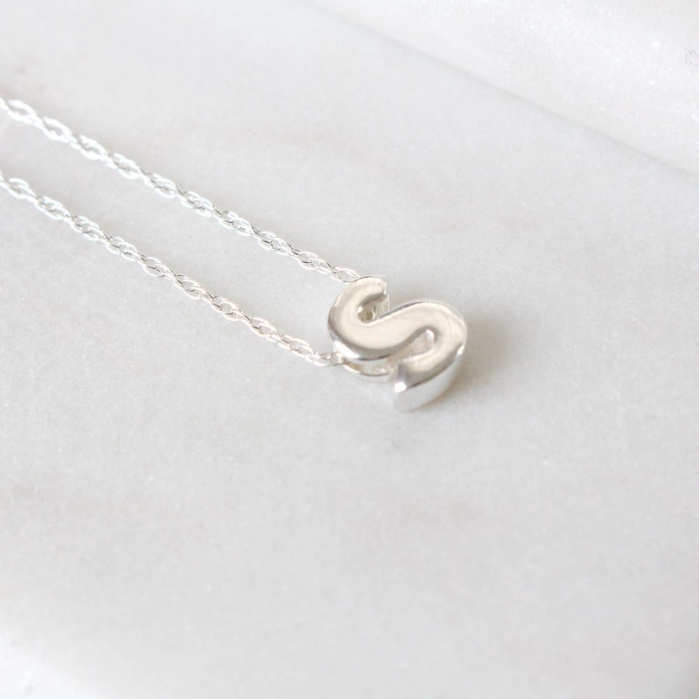 Sterling Silver Initial S Pendant Necklace | Letter S Necklace