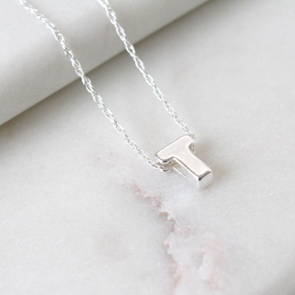 Sterling Silver Letter T Initial Pendant Necklace | Jewellery | Polly Red
